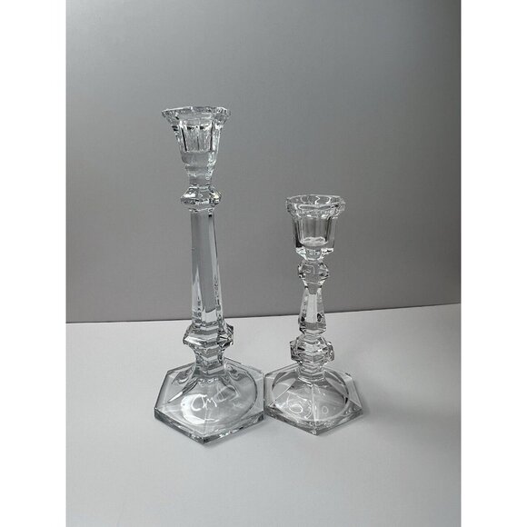 Versailles Crystal Candle Holders Set Of 2 Hexagonal Base 10” & 7.25” Tall - Picture 1 of 8